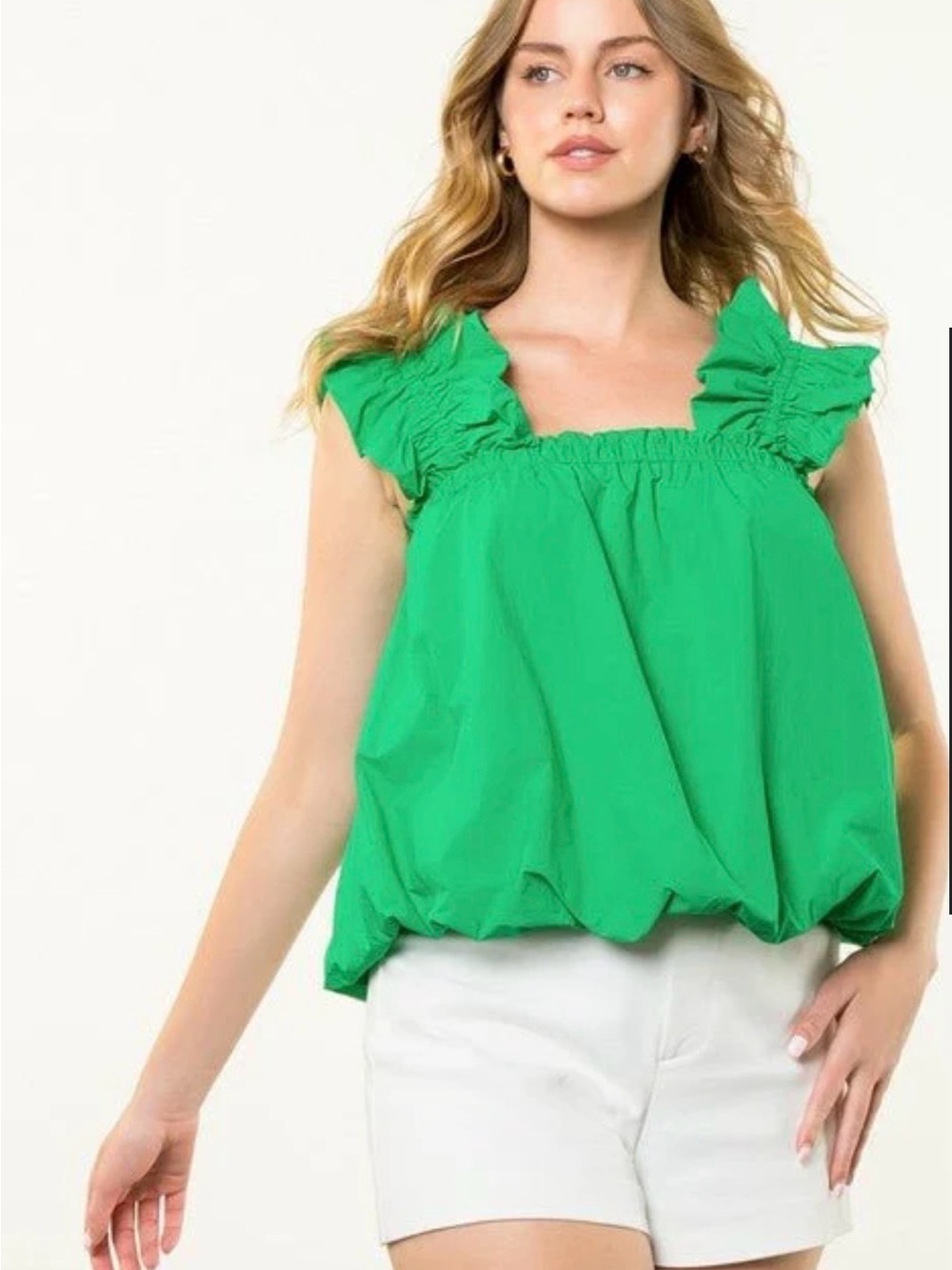 NWOT THML Marie Poplin Bubble Hem Top Sz M